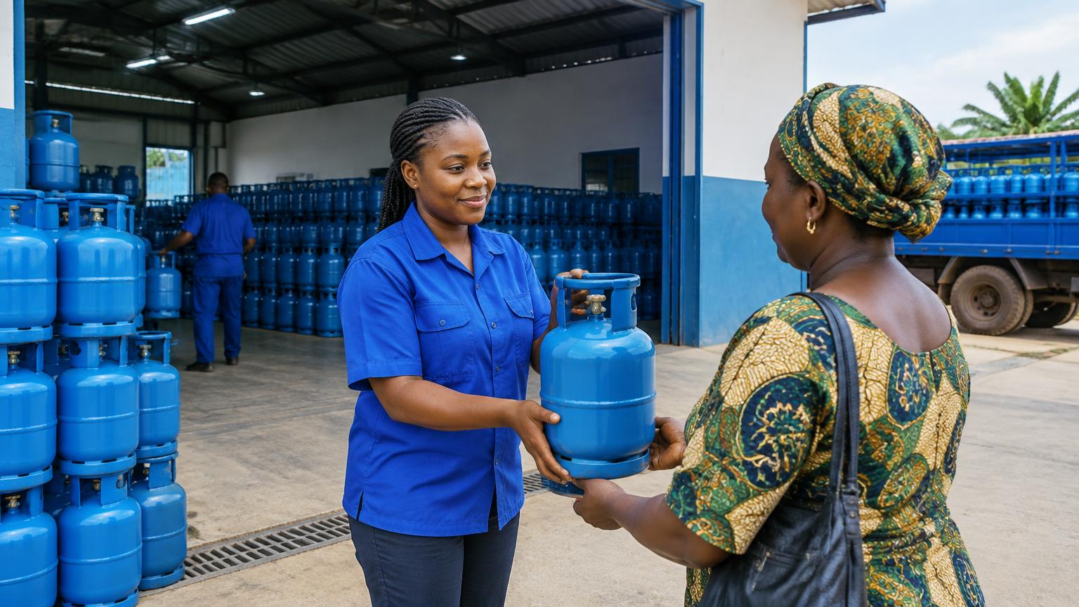 Illustration of a Nigerian clean cooking cylinder exchange